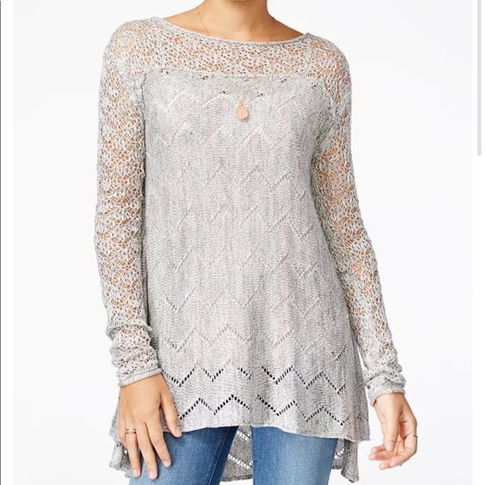 Jessica Simpson Darlanne Cream Mixed Knit Illusion Crewneck Sweater Size Medium